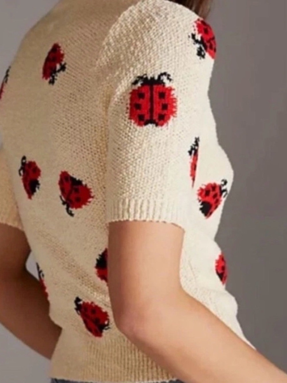 Anthropologie Maeve Cream Ladybug Short-Sleeve Turtleneck Sweater - Picture 3 of 7